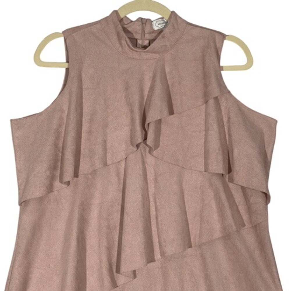 Mud Pie Carley Faux Suede Ruffle Shift Dress Dusty Rose Mock Neck Size M - Picture 3 of 8